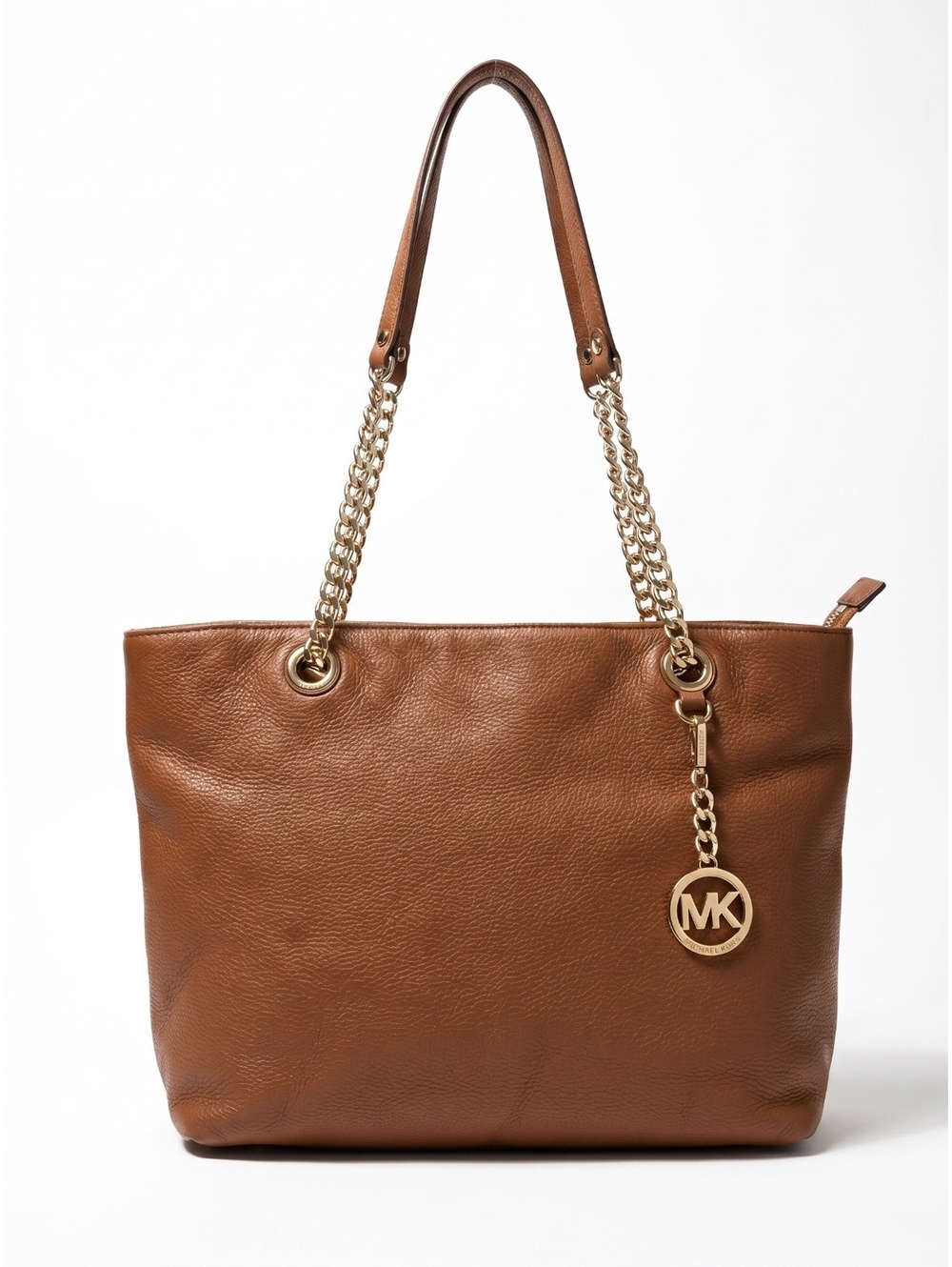 Michael Kors Pebbled Leather Hobo Shoulder Bag Cognac Brown Chain Strap L Purse